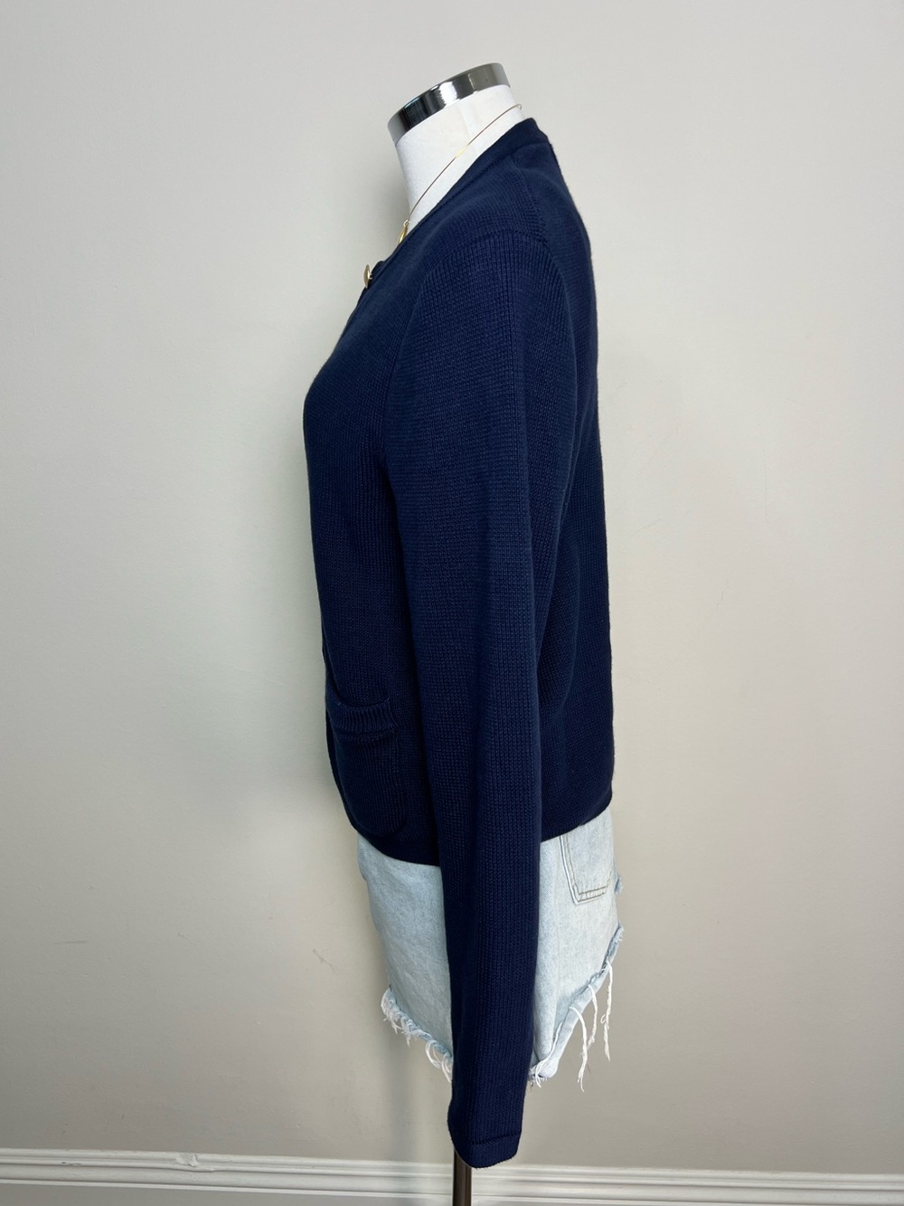 Quince Organic Cotton Sweater Jacket Navy Gold Button Cardigan Women's M NWT - Picture 5 of 11